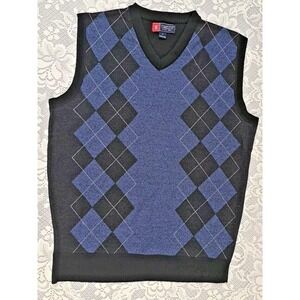 Cambridge Dry Goods Sleeveless Vest Mens Sz Lg Black & Blue Argyle Pattern